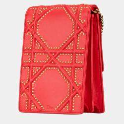 Dior Red Studded Lambskin Leather Vertical Diorama Shoulder Bag