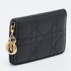 Pre Owned Dior Black Cannage Leather Lady Dior Flap Card Case