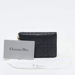 Pre Owned Dior Black Cannage Leather Lady Dior Flap Card Case