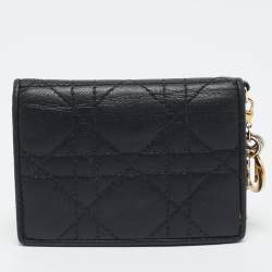 Pre Owned Dior Black Cannage Leather Lady Dior Flap Card Case