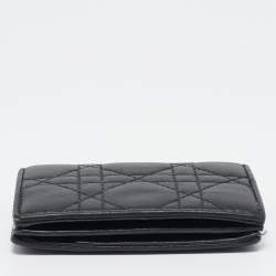 Pre Owned Dior Black Cannage Leather Lady Dior Flap Card Case