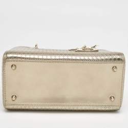 Dior Gold Micro Cannage Patent Leather Medium Lady Dior Tote