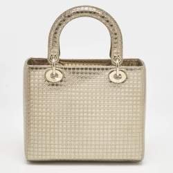 Dior Gold Micro Cannage Patent Leather Medium Lady Dior Tote