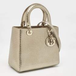 Dior Gold Micro Cannage Patent Leather Medium Lady Dior Tote