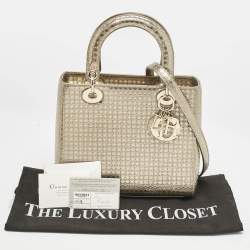 Dior Gold Micro Cannage Patent Leather Medium Lady Dior Tote