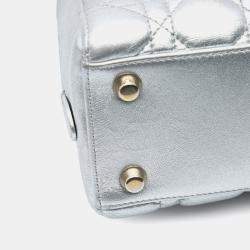 Dior Silver Metallic Lambskin Cannage Lily Tote Bag