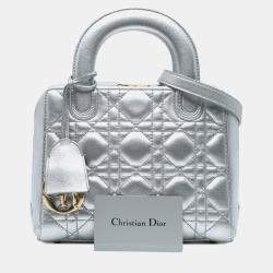 Dior Silver Metallic Lambskin Cannage Lily Tote Bag
