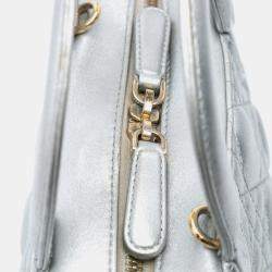 Dior Silver Metallic Lambskin Cannage Lily Tote Bag