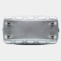Dior Silver Metallic Lambskin Cannage Lily Tote Bag