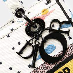 Dior White Canvas Medium Embroidered Ciel De Reve Lady D-Lite Shoulder Bag