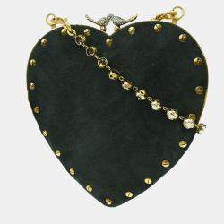 Christian Dior Black Suede Heart Chain Shoulder Bag