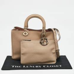 Pre Owned Dior Beige Leather Medium Diorissimo Shopper Tote