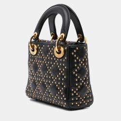 Dior Black Mini Lambskin Cannage Studded Supple Lady Dior Bag