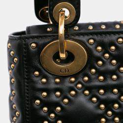 Dior Black Mini Lambskin Cannage Studded Supple Lady Dior Bag