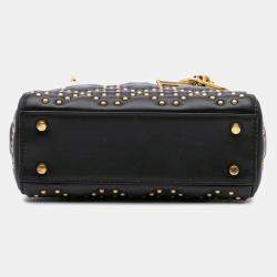 Dior Black Mini Lambskin Cannage Studded Supple Lady Dior Bag