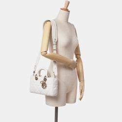 Dior White Medium Technical Fabric Macrocannage Lady D Joy Bag