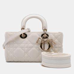 Dior White Medium Technical Fabric Macrocannage Lady D Joy Bag