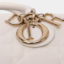 Dior White Medium Technical Fabric Macrocannage Lady D Joy Bag