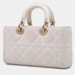 Dior White Medium Technical Fabric Macrocannage Lady D Joy Bag
