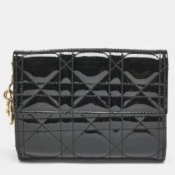 Dior Black Cannage Patent Leather Lady Dior French Wallet