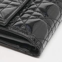 Dior Black Cannage Patent Leather Lady Dior French Wallet