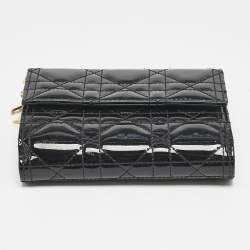 Dior Black Cannage Patent Leather Lady Dior French Wallet