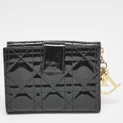 Dior Black Cannage Patent Leather Lady Dior French Wallet