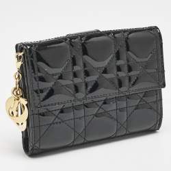 Dior Black Cannage Patent Leather Lady Dior French Wallet