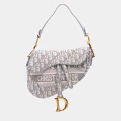 Dior Grey Canvas Oblique Embroidered Saddle Bag