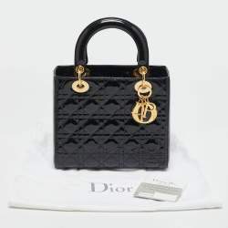 Pre Owned Dior Black Cannage Patent Leather Medium Lady Dior Tote