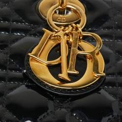 Pre Owned Dior Black Cannage Patent Leather Medium Lady Dior Tote