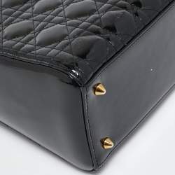 Pre Owned Dior Black Cannage Patent Leather Medium Lady Dior Tote