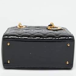 Pre Owned Dior Black Cannage Patent Leather Medium Lady Dior Tote