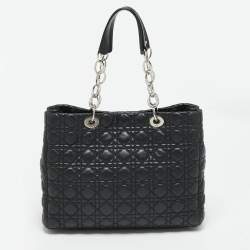 Pre Owned Dior Black Cannage Leather Large Soft Lady Dior Shopper Tote