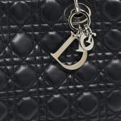 Pre Owned Dior Black Cannage Leather Large Soft Lady Dior Shopper Tote