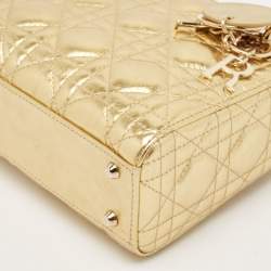 Pre Owned Dior Gold Cannage Leather Mini Lady Dior Tote
