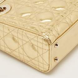 Pre Owned Dior Gold Cannage Leather Mini Lady Dior Tote