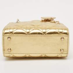 Pre Owned Dior Gold Cannage Leather Mini Lady Dior Tote