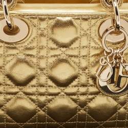 Pre Owned Dior Gold Cannage Leather Mini Lady Dior Tote