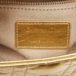 Pre Owned Dior Gold Cannage Leather Mini Lady Dior Tote