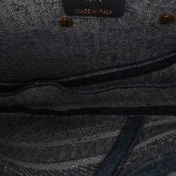 Pre Owned Dior Blue Embroidered Oblique Denim Saddle Bag