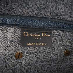 Pre Owned Dior Blue Embroidered Oblique Denim Saddle Bag