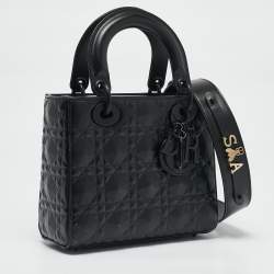 Dior Black Mat Diamond Cannage Leather Small Lady Dior My ABCDior Tote