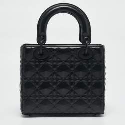 Dior Black Mat Diamond Cannage Leather Small Lady Dior My ABCDior Tote