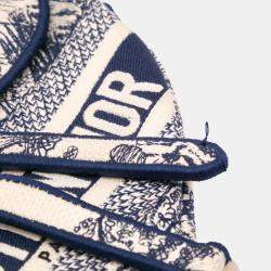Dior Beige Navy Blue Dior Navy Blue/Beige Canvas Embroidered Toile de Jouy Saddle Bag