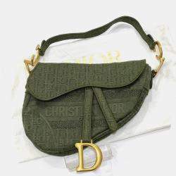 Pre Owned Dior Khaki Canvas Oblique Saddle Shoulder Bag