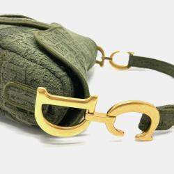 Pre Owned Dior Khaki Canvas Oblique Saddle Shoulder Bag