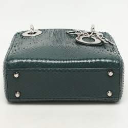 Pre Owned Dior Green Python Mini Lady Dior Chain Tote