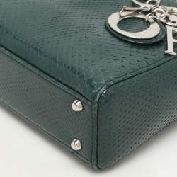 Pre Owned Dior Green Python Mini Lady Dior Chain Tote