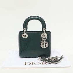 Pre Owned Dior Green Python Mini Lady Dior Chain Tote